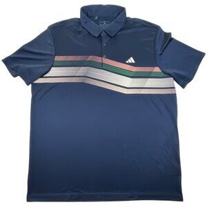 Adidas Men’s Polo Shirt XL Navy Blue Striped Athletic Golf Performance Top